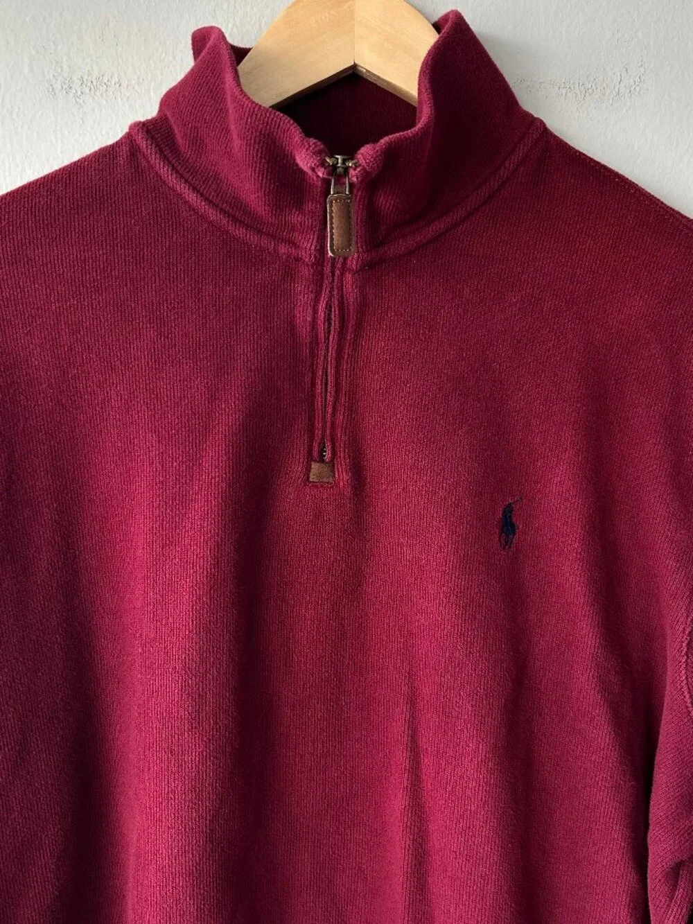 Polo Ralph Lauren XL Burgundy Quarter Zip Sweater Cotton Pony Logo Pullover